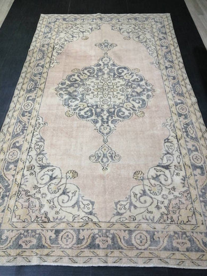 Antique OUSHAK RUG 6.5 x 11.3 Distressed TURKISH  Rug Muted Vintage Rug ,Vintage  Rug Wool Oushak Rug Hand Made Rugs Vintage Muted Rug