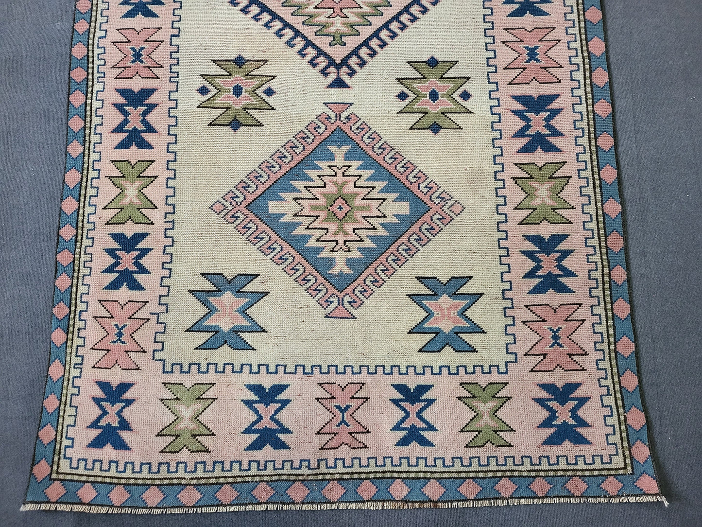 Hand Knotted Oushak Rug, Vintage 6 x 8.7 Rug, Handmade Turkish Rug, Persian Rug, Vintage Rug, Wool  Blue Large Rug