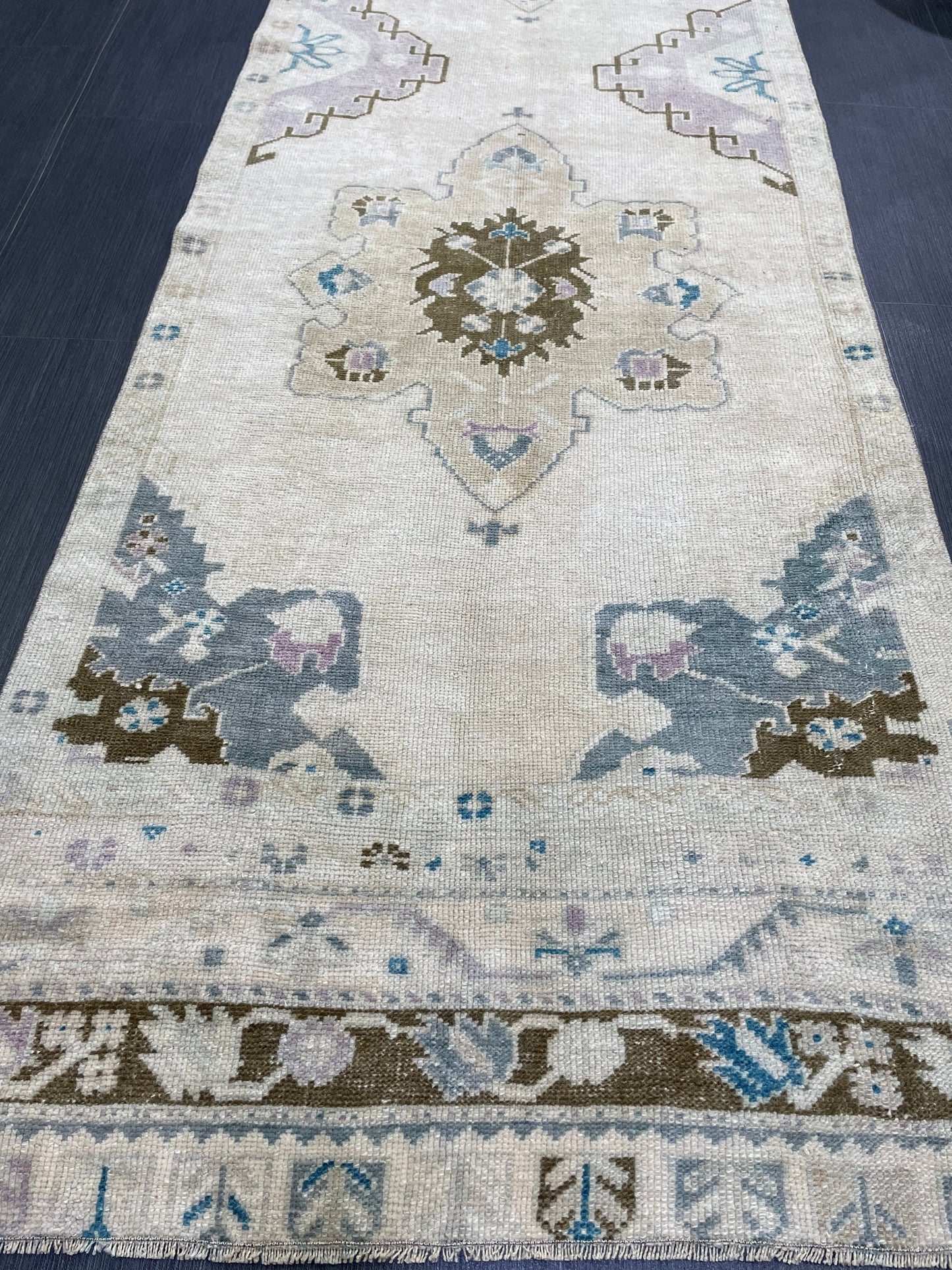 Muted Vintage Oushak Runner 3 x 11.4 Rug Turkish Runner Rug Vintage Runner Rug Hallway Runner Rug Kitchen Runner Rug Wool Runner Rug
