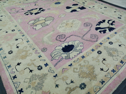 9x11.8 OUSHAK RUG, TURKISH Oushak Rug, Vintage Oushak  Rug, Rug, Wool Vintage Rug Hand Made Rugs, Made In Turkey Oushak Rug, 9x12 high Pile