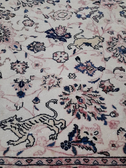 PERSIAN Rug 10 x 13.5 Vintage Oriental Rug Vintage Persian Rug Blue and Cream Rug Fine Knotted Hand Made Rug Turkish Rug Animal Motifs Rug