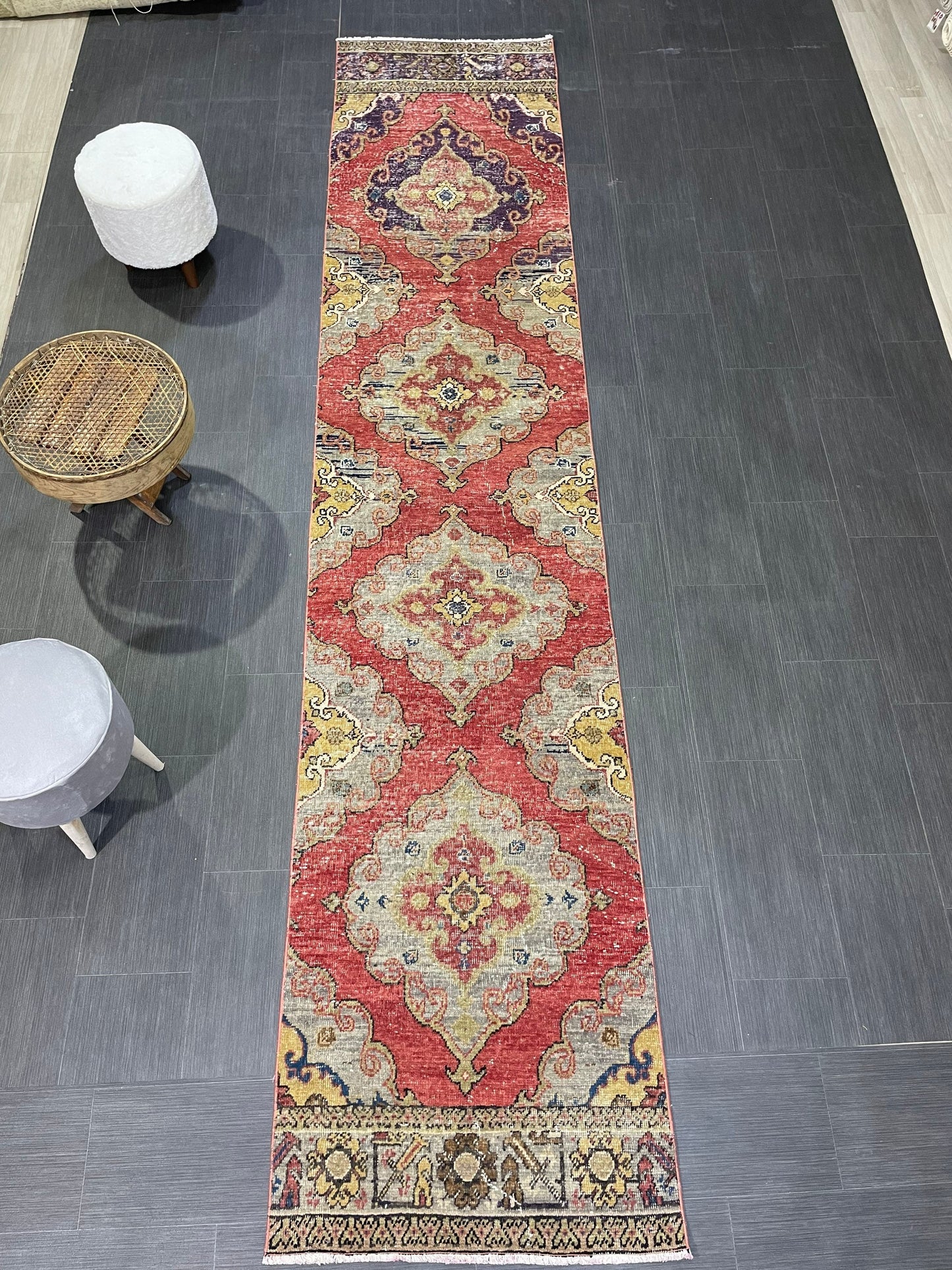 Oushak Runner Rug, Muted Vintage Runner 2.8 x 12.8 Rug, Hallway Runner Rug, Kitchen Runner Rug Wool Runner Rug Wool Oushak Rug