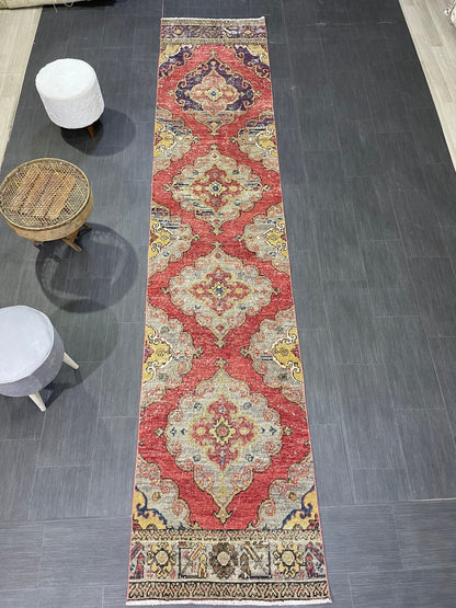 Oushak Runner Rug, Muted Vintage Runner 2.8 x 12.8 Rug, Hallway Runner Rug, Kitchen Runner Rug Wool Runner Rug Wool Oushak Rug