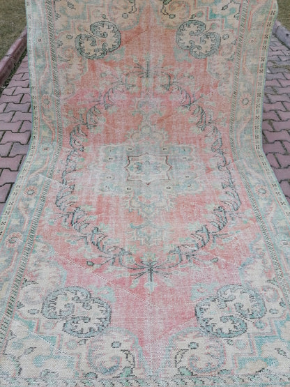 Large vıntage green rug, dıstressed oushak rug 9'5x5'9 turkish area rug