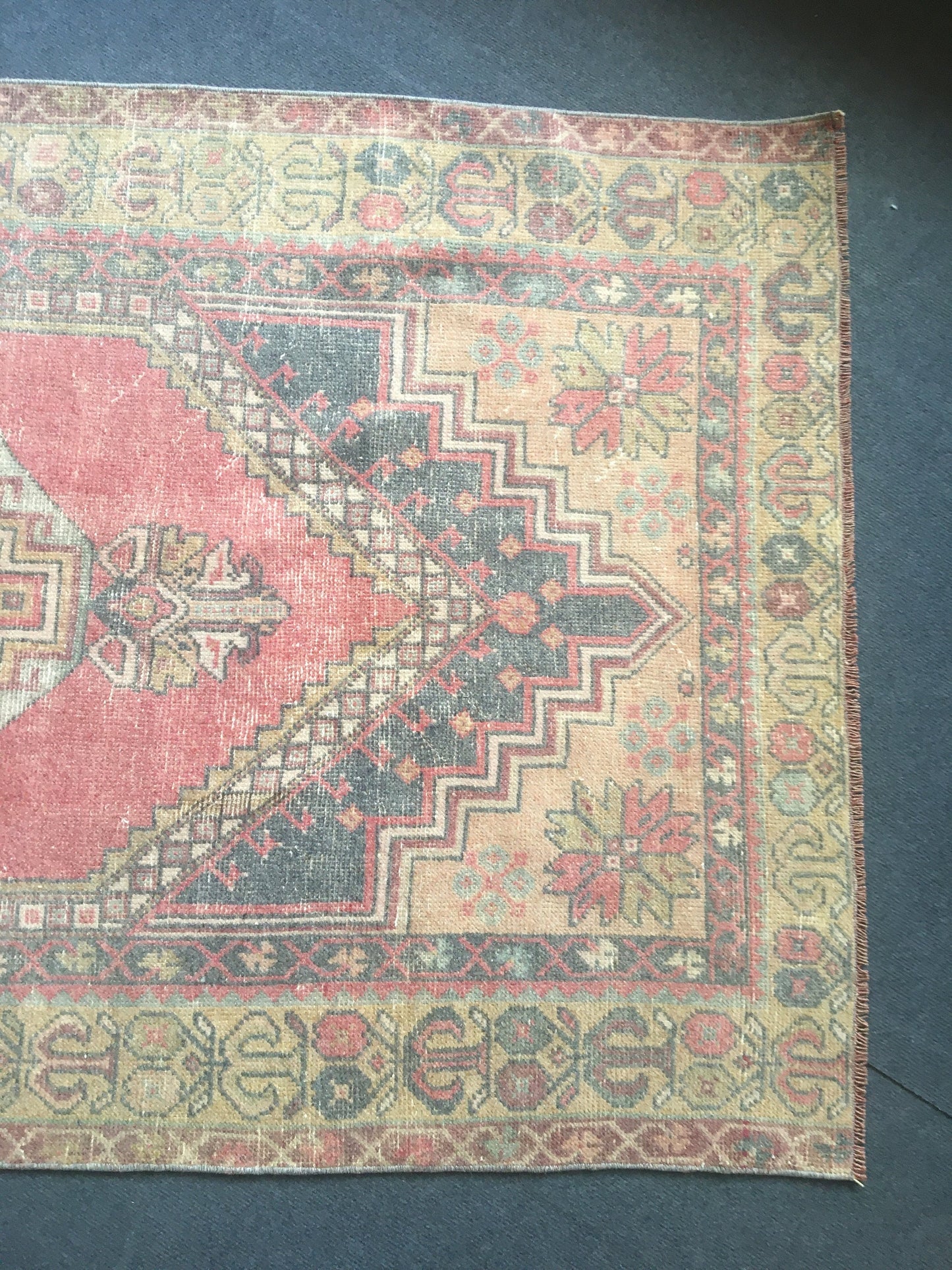 4x7 feet vintage bedroom rug, handmade turkish large kitchen carpet, oushak living room etnique rug, pink lounge wide rug, gray wool kid rug