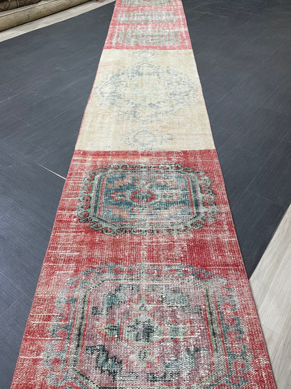 Staircase Runner Rug 2.6 x 22 ft Extra Long TURKISH Runner Rug Vintage Runner Rug Distressed Runner Rug Patchwork Runner Hand Knotted Runner