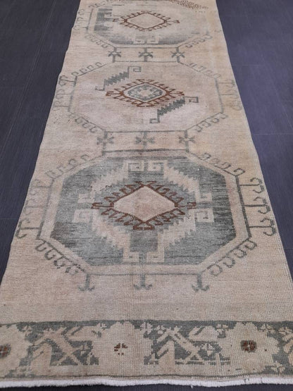 Muted Vintage Runner Rug 2.7 x 10 Muted Turkish Runner Rug Oriental Runner Rug Hallway Runner Rug Kitchen Runner Rug Persian Runner