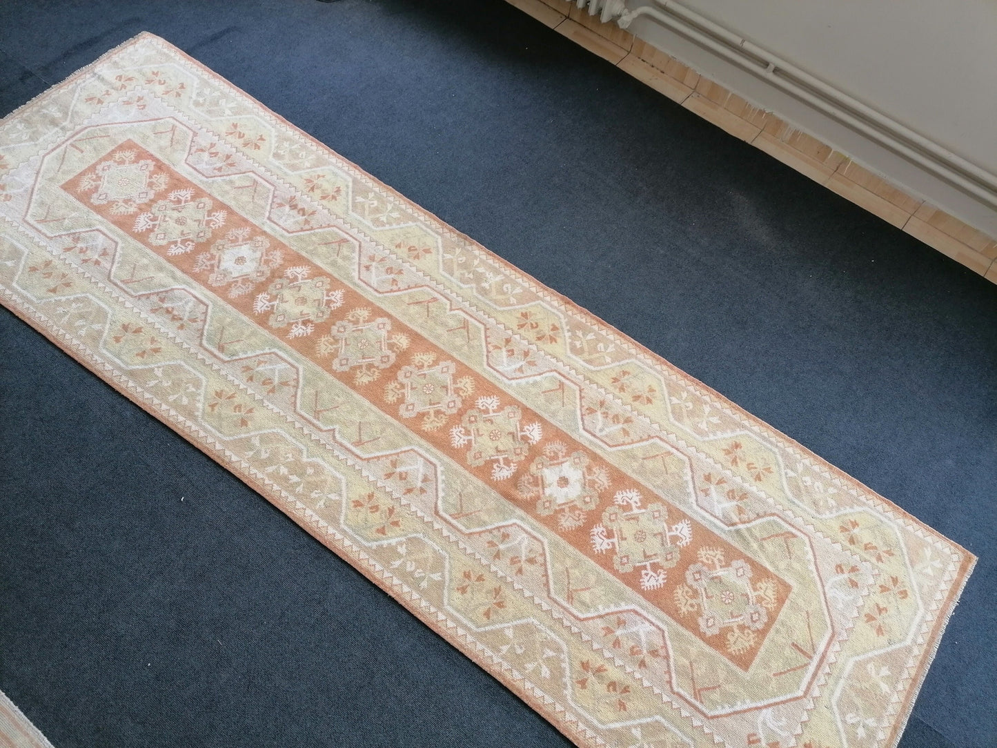 Runner rug 11'6x3'9 vintage kitchen runner hallway runner rug,oushak runner rug