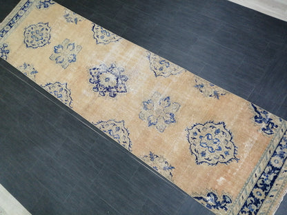 3 x 12  Blue Oushak Runner Rug Turkish Runner Rug Vintage Runner Rug Hallway Runner Rug Kitchen Runner Rug Wool Runner Rug Wool Oushak Rug