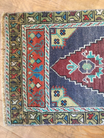 1.5x3.4 feet handmade claret red kitchen mini floor rug, turkish wool grey bedroom area mini rug, small oushak rug,vintage bathroom tiny rug