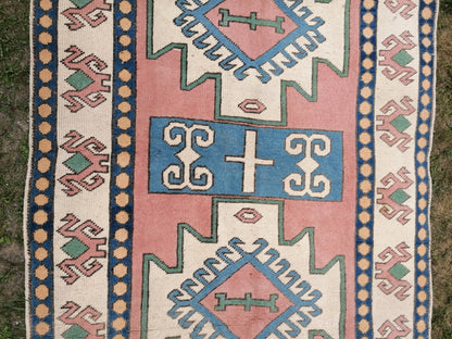 Vintage turkish blue rugs 4'5x6'9 oushak wool rug