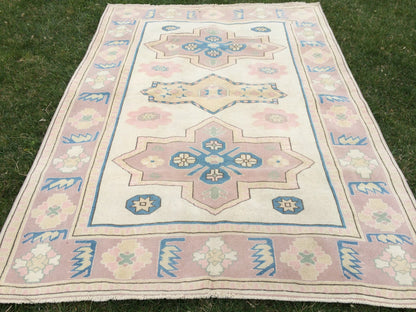 WOOL Area Rug, Handmade Rug, Muted Rug, Oushak Rug,Muted Vintage Persian Rug Vintage Turkish Rugs, Oushak Rug, Turkish 5.2 x 7.3 Rug