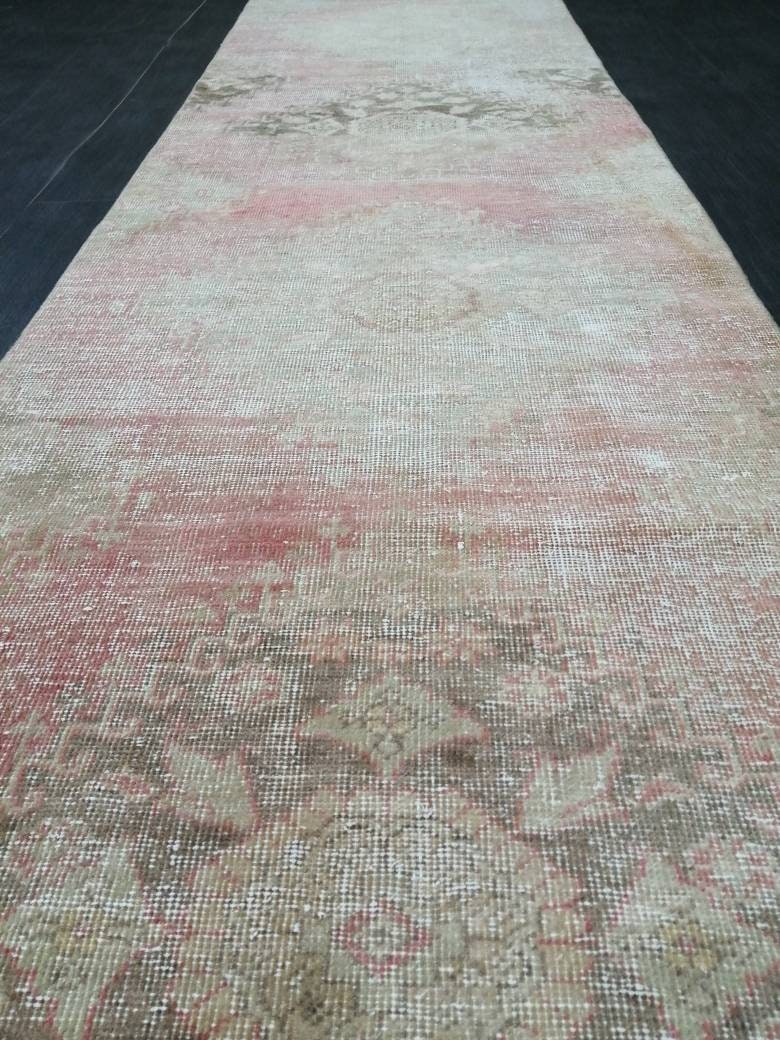 Distressed Antique Runner Rug 2.7 x 11.3  Vintage Runner Rug