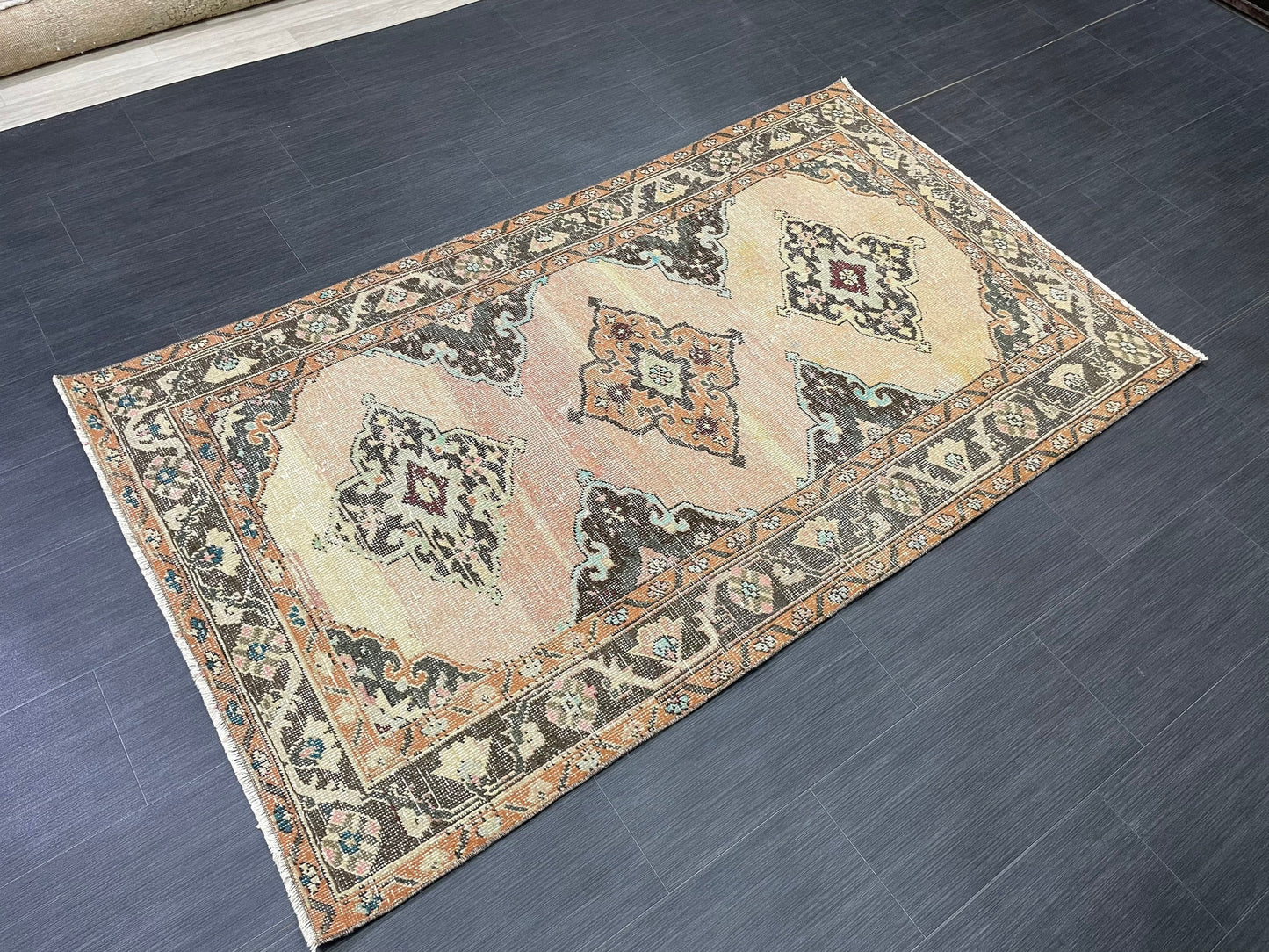 Handmade Turkish 3.8 x 6.5 Rug Handmade Rug Turkish Rug Hand Knotted Rug Muted Oushak Rug, Farmhouse Rug, Vintage Rug, Wool rug