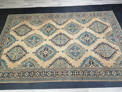 7.7 x 12 OUSHAK RUG Large TURKISH Blue And Navy Oushak Rug Vintage 8x12 Vintage Turkish Rug Wool Oriental Rug Hand Made Rug Vintage Rug