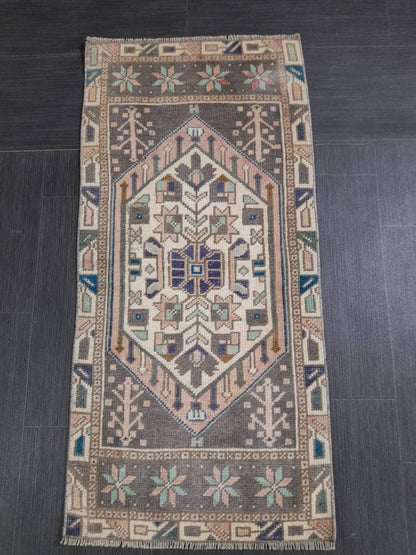 Vintage Turkish Rug Small Area Vintage Rug 1.8 x 3.7 Oushak Rug Vintage Mini Rug Hand Knotted Rug, Vintage Oriental Rug Kitchen Rug door mat