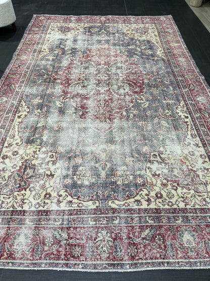Antique Persian RUG, Turkish Oushak 6.3 x 10 Rug, Vintage Distressed Rug, Vintage Rug, Wool Muted Oriental Rug, Handmade Rug,