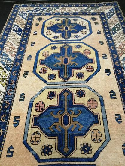 Vintage RUG 8 x 5.2 TURKISH Oushak Rug Blue Vintage Oushak Runner Rug Vintage Runner Rug Wool Oushak Rug Hand Made Rugs Vintage Turkish Rug