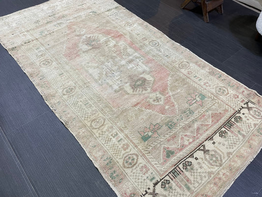 Vintage Turkish RUG, Muted Oushak Rug, 3 x 5.8 Vintage Rug, Antique Rug, Handmade Rug, Hand Knotted Rug Bohemian Rug Wool Rug