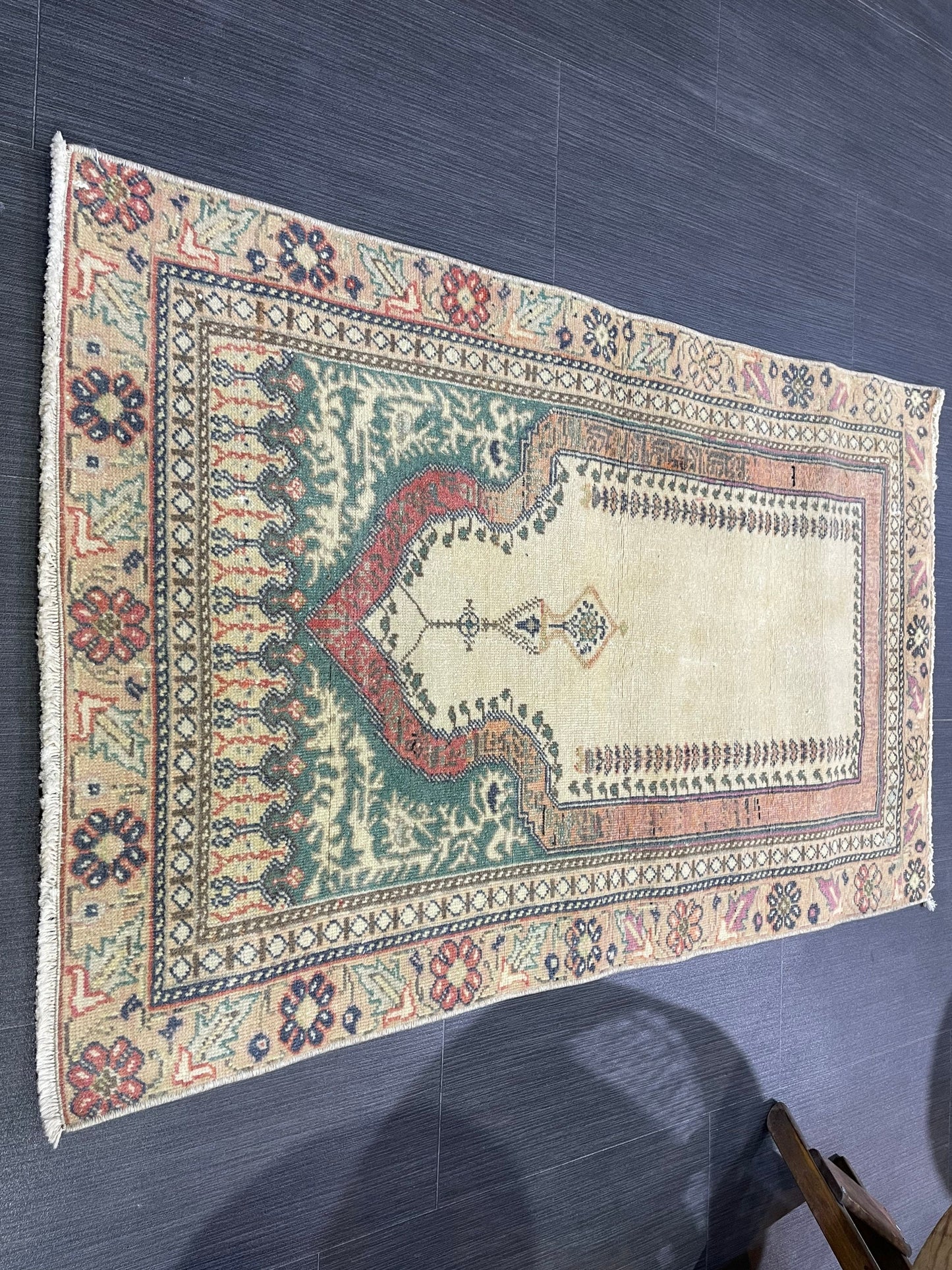 Vintage Turkish Rug, Fine Hand Knotted Rug, 2.5 x 3.10 Living Room Rug, Bathroom Rug, Vanity Rug, Vintage Oushak Rug, Wool Vintage Rugs,