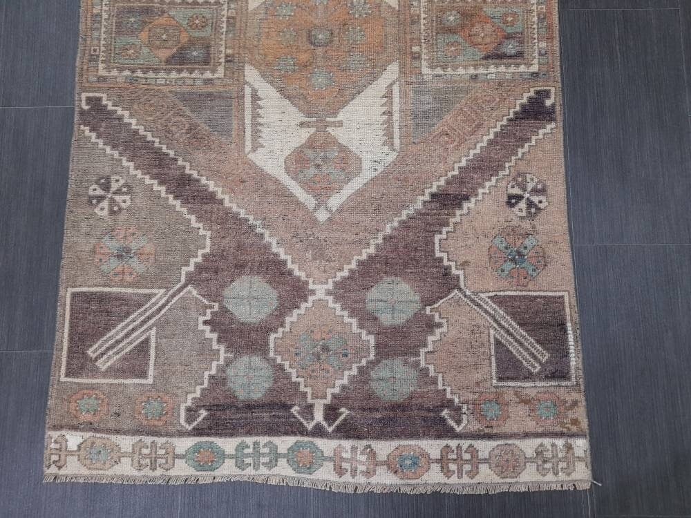 Wool Vintage Rug Turkish Rug 3.3 x 6 Muted Oriental Rug Hand Made Rug Hand Knotted Living Room Rug Kitchen Rug Dark Rug Kars Rug