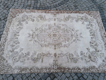 10'x6'9 muted oushak turkish rug, large turkish rug, pastel vintage rug,kitchen rug, vintage anatolian rug,unique hand made rug,bohemian rug