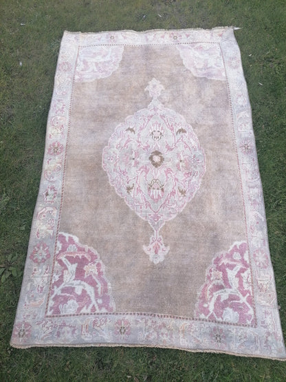 4.6x7.6 feet neatural oushak area rug, pastel living room oversize floor rug, handmade turkish hallway rug, lounge largest brown muted rugs