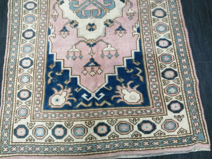 Pink and Blue Rugs, 6.4 x 3.7 Hand Made Rug, Oushak Rug, Rustic Rug, Bohemian Rug, Turkish Rug, Farmhouse Rug, Vintage Rug, Wool rug