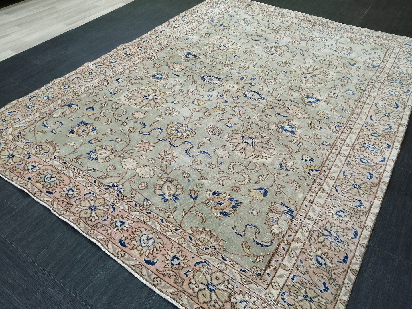 6.3 x 8.4 OUSHAK RUG TURKISH Light Green Blue Rug Vintage Oriental Rug Vintage Wool Fine Knotted Rug Hand Made Rugs Turkish Rug 6x8