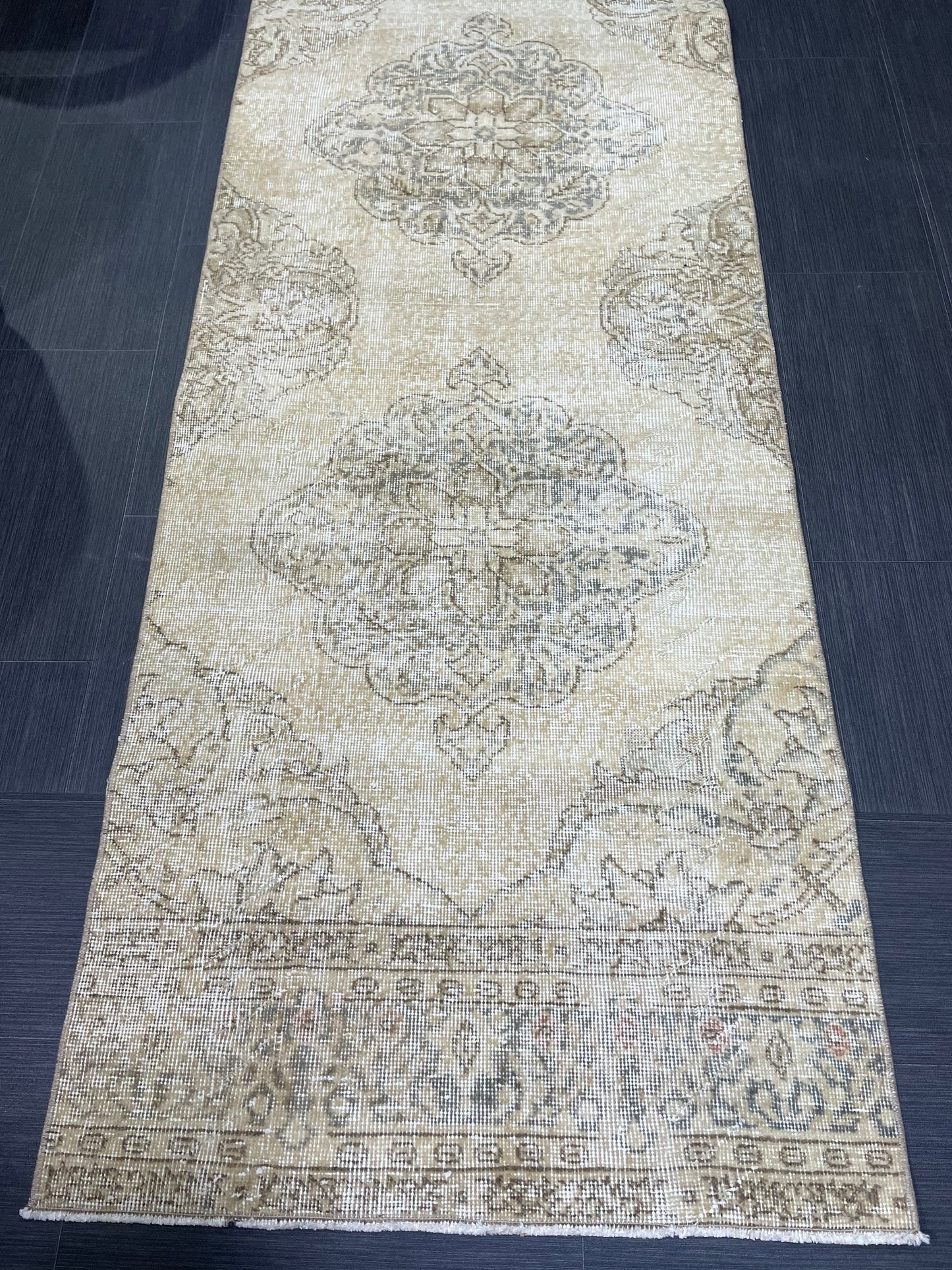 Muted Distressed Runner Rug, Vintage 2.10 x 12.9 Runner Rug, TURKISH Muted Runner Rug, Oushak Runner Rug, Fine Runner Rug,Antique Runner Rug