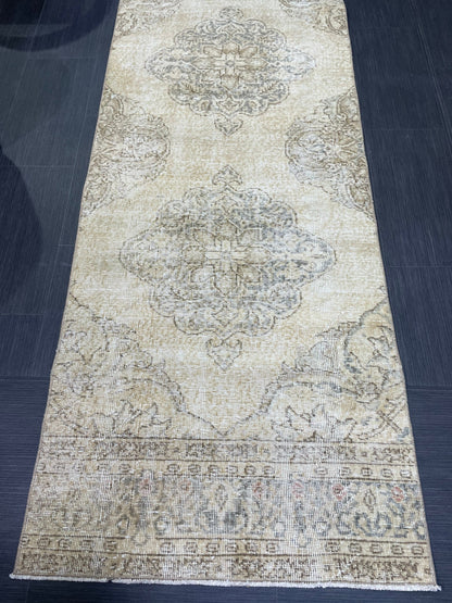 Muted Distressed Runner Rug, Vintage 2.10 x 12.9 Runner Rug, TURKISH Muted Runner Rug, Oushak Runner Rug, Fine Runner Rug,Antique Runner Rug