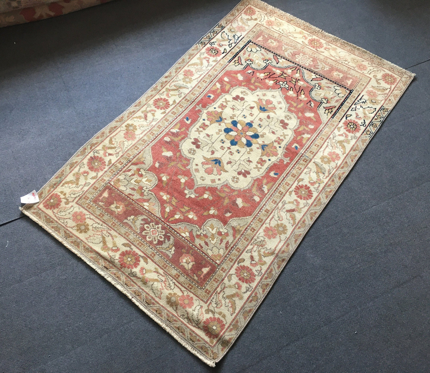 3.5x6 feet red faded turkish floral rug, handmade vintage brown bedroom floor wide rug, oushak bathroom area rug, entryway middle wool rugs
