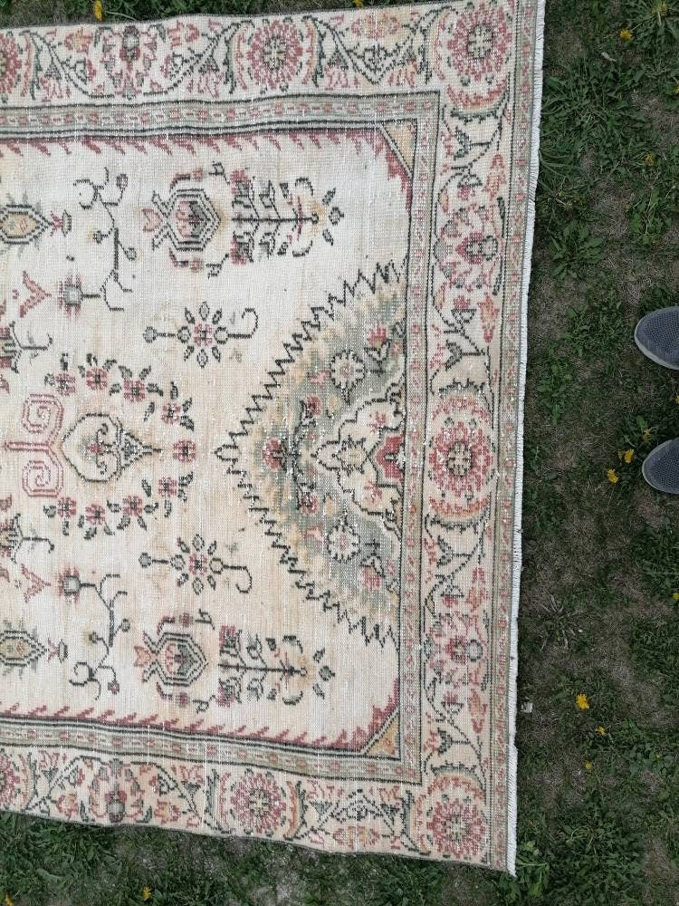 Oushak rug, large pastel vintage wool rug 5'8x9'5 hand made rugs, turkish living room rug