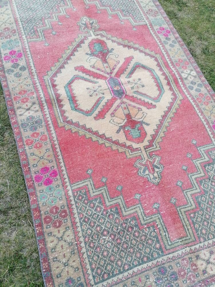 Turkish wool rug vintage handmade rug oushak rug kitchen rug bohemian rug 3'8x6'4 feet