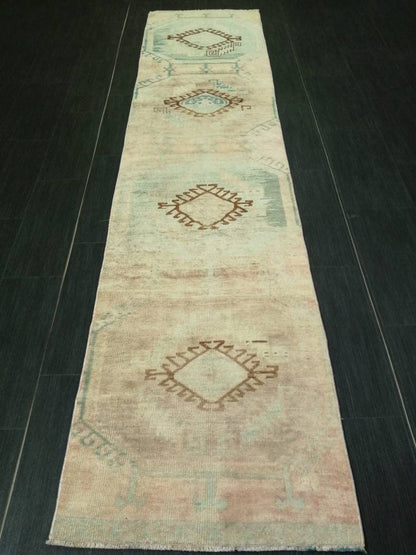 2.2 x 9.4 Vintage RUNNER Rugs, Muted Oushak RUNNER Rug, Faded Rug, Muted Turkish Rug, Muted Oriental Runner Rug, Vintage Persian Runner Rug