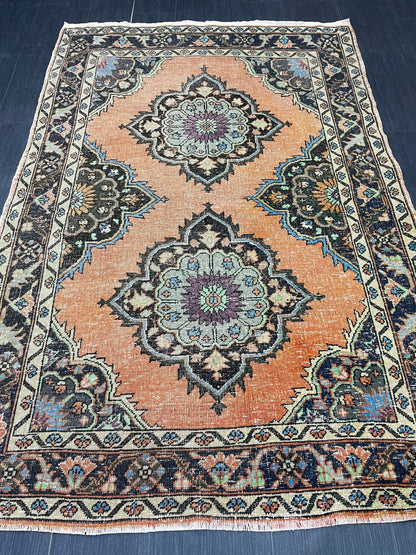 Vintage Turkish Rug 4.2 x 6.5 Handmade Wool Rug Muted Vintage Oushak Rug Wool Oriental Rug Hand Made Rug Vintage Rug Muted Persian Wool Rug