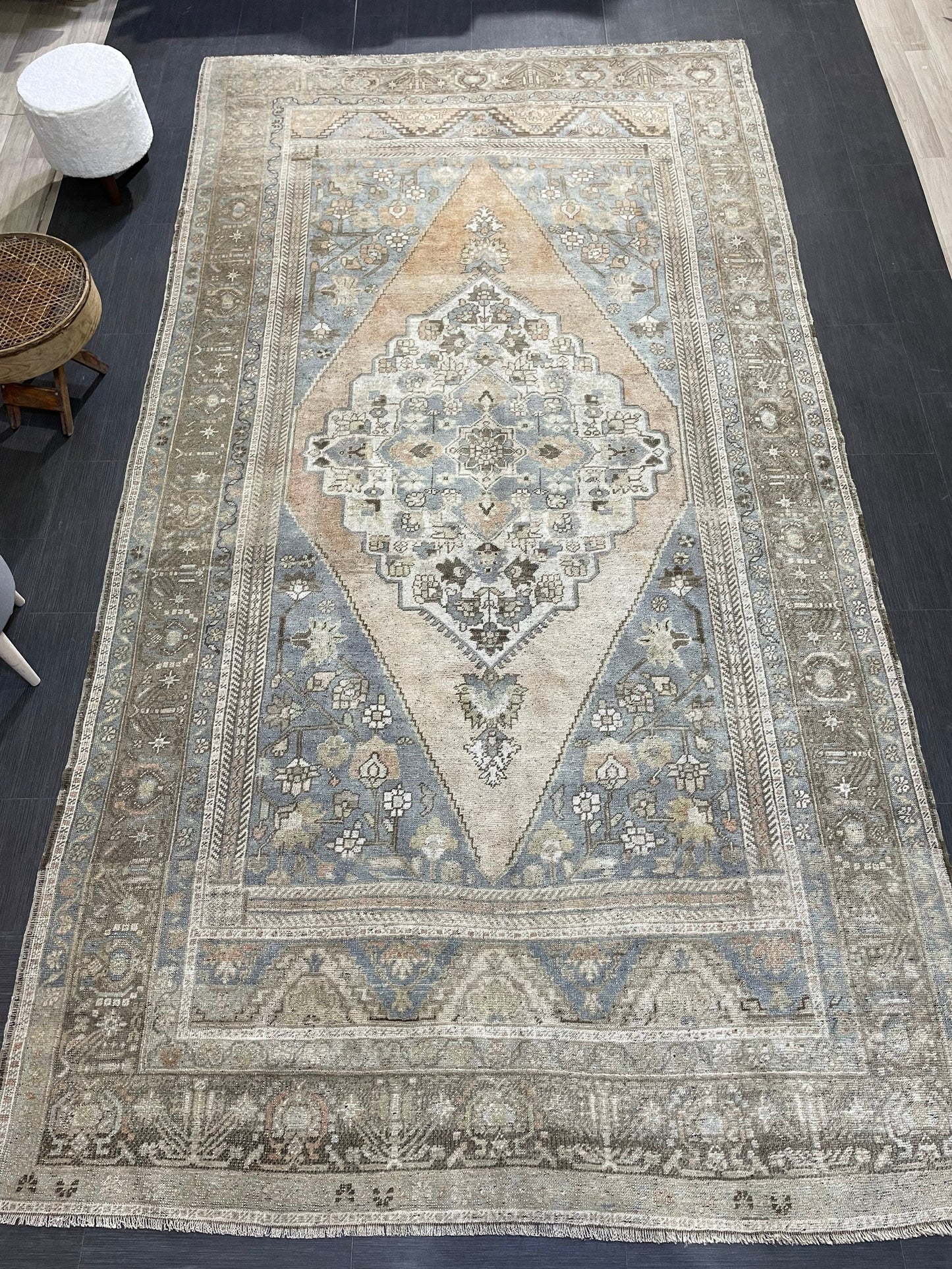 Wool TURKISH Rug, Muted Handmade 6.7 x 12.5 Rug, Hand Knotted Rug, Oushak Rug, Vintage Oriental Rug, Muted Persian Rug, Anatolian Rug