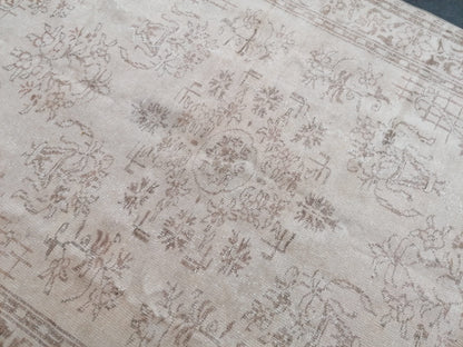 Natural oushak rug 6x10'2 large muted turkish rug, pastel vintage rug, hand made wool oushak rug, living room rug, bohemian rug