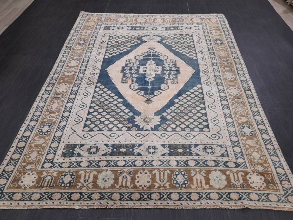 Wool Oushak Rug Vintage Rug Muted Vintage 5 x 6.8 Rug Wool Oriental Rug Hand Made Rug Vintage Turkish Rug 5x7 Muted Persian Wool Rug