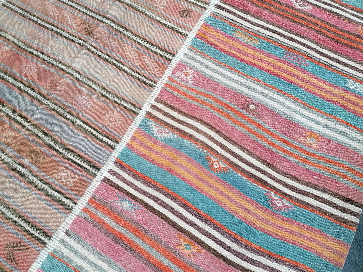 6.9 x 9.4 feet Flatwoven with embroidery rug turkish handmade rugs vintage rugs oushak rug, wool rug