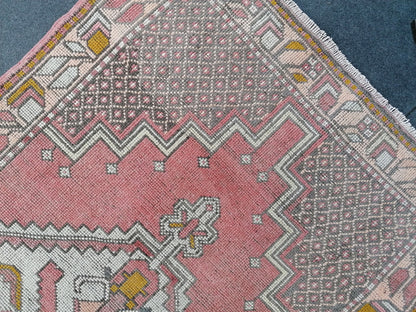 6'4x3'7 vintage turkish rug, pink turkish rug, oushak vintage rug, kitchen rug,vintage anatolian bohemian rug,unique hand made bohemian