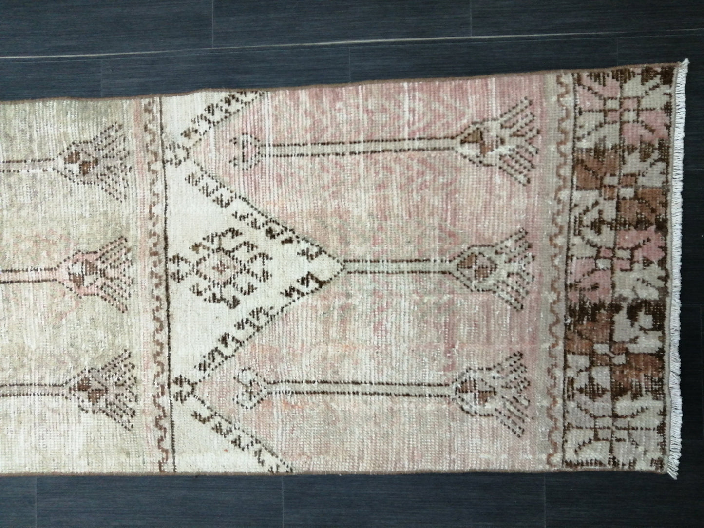 MUTED Oushak Runner Rug 2.4 x  11.6 Vintage Runner Rug Hallway Runner Rug Kitchen Runner Rug Wool Runner Rug Wool Oushak Turkish Runner Rug