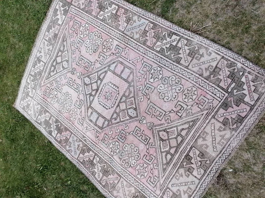 4 x 5.4 Vintage wool rug, muted vintage handmade wool rug, turkish rug,