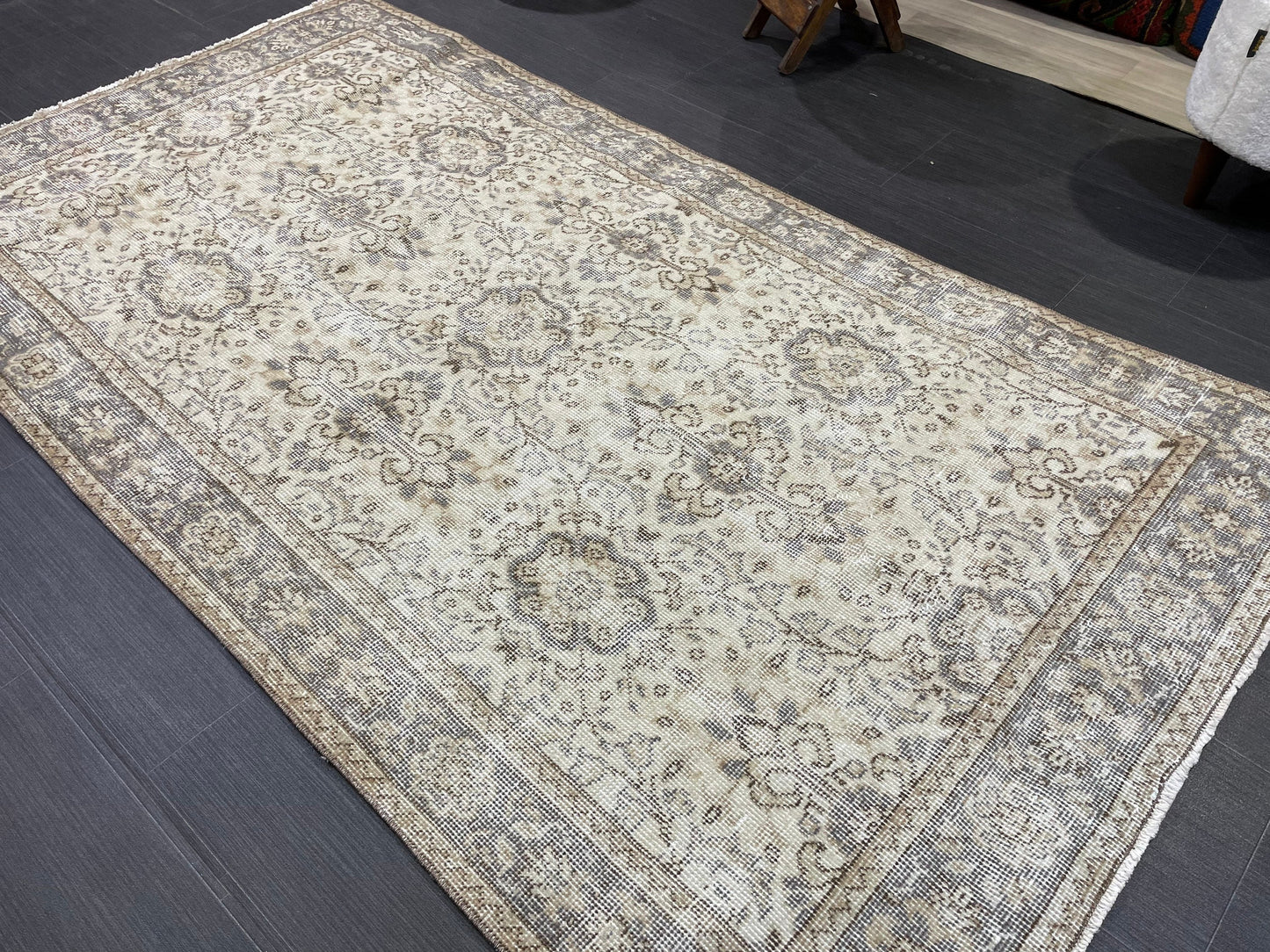 Neutral Rug, TURKISH 3.9 x 7 Rug,Distressed Vintage Antique Rug Vintage Wool Distressed Rug Neutral Handmade Rug