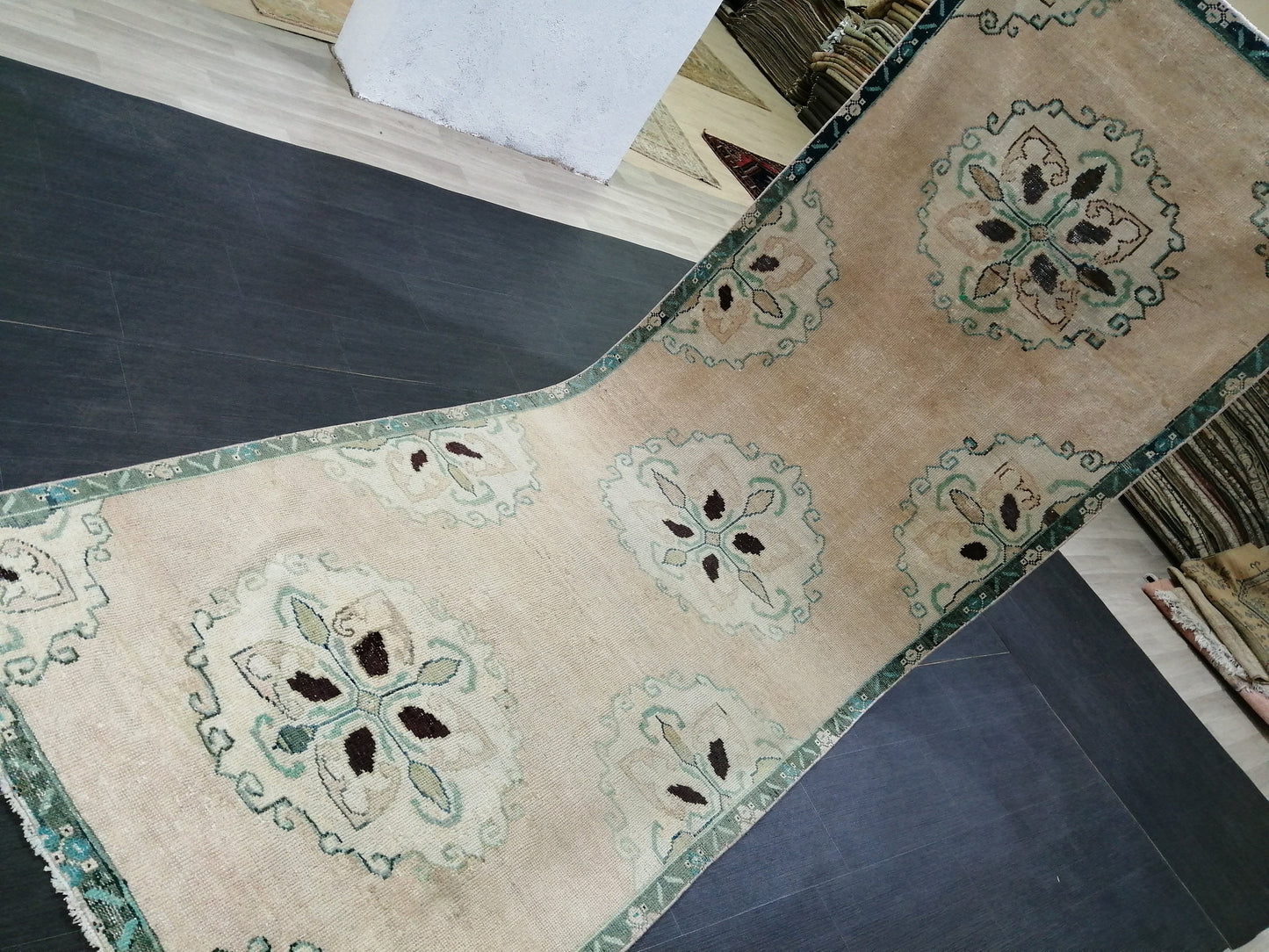 3.8 x 11.3 Oushak Runner Rug Turkish Runner Rug Vintage Runner Rug Hallway Runner Rug Kitchen Runner Rug Wool Runner Floral Oriental Runner