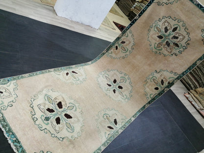 3.8 x 11.3 Oushak Runner Rug Turkish Runner Rug Vintage Runner Rug Hallway Runner Rug Kitchen Runner Rug Wool Runner Floral Oriental Runner