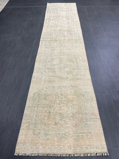 Muted Distressed Runner Rug Muted Turkish 2.3 x 10.6 Runner Rug Vintage Runner Rug Muted Hallway Runner Rug Kitchen Runner Rug Wool Runner