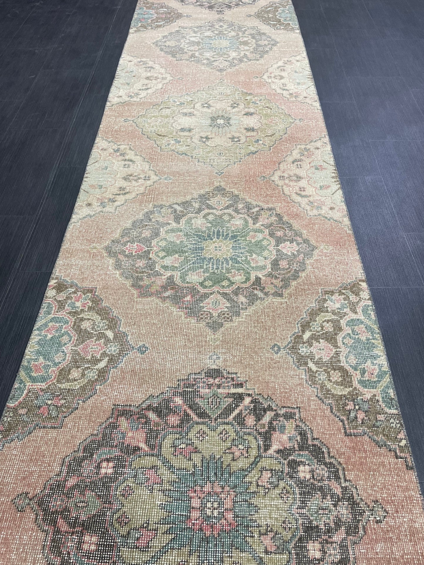 Distressed Runner Rug Muted Turkish Runner 3 x 13.2 Rug  Pink Vintage Runner Rug Hallway Runner Rug Muted Persian Runner Rug Wool Runner