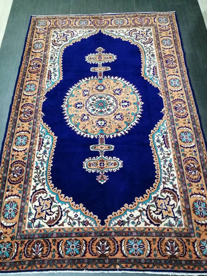 Navy High Wool Pile OUSHAK RUG 7 x 10.7 TURKISH Oushak Rug Vintage High Pile Oushak  Rug Vintage Rug Wool Oushak Rug Blue Rugs Persian Rug