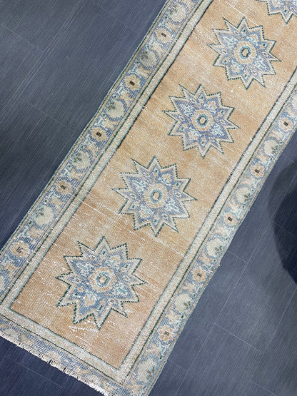 Oushak Runner Rug, Turkish Runner Rug, Vintage 2.5 x 9.7 Runner Rug, Hallway Runner Rug, Kitchen Runner Rug Wool Runner Rug